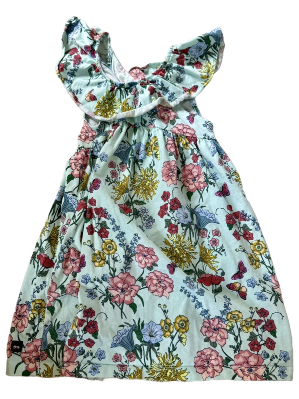 Tea Collection Mint Green Floral Dress with Ruffle